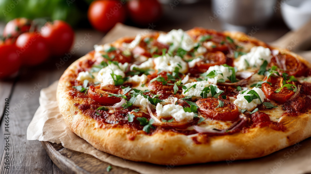 Classic margherita pizza with fresh tomatoes and basil.