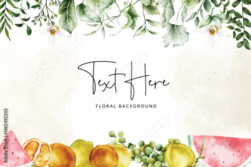 Watercolor Fruits and Floral Arrangement Background Template