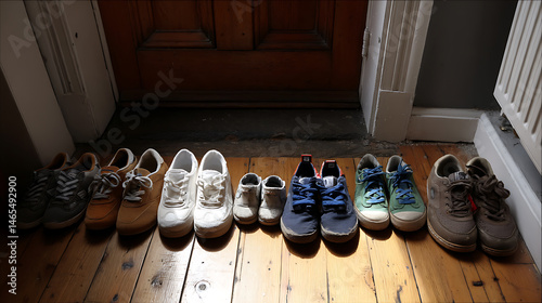 Family Footwear Array: Shoes Lined Up by the Door