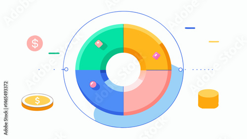 A donut chart demonstrates the percentage of a users income that goes towards essential expenses versus discretionary spending helping them prioritize their financial goals.. Vector illustration