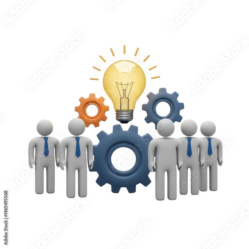 Teamwork with gears and lightbulb on white background