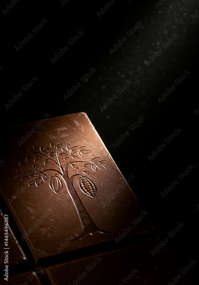 Fototapeta premium Chocolate Bar Cocoa Tree Close Up Origin World Chocolate Day Delicious Sweet Indulgence Art Photography Texture Background