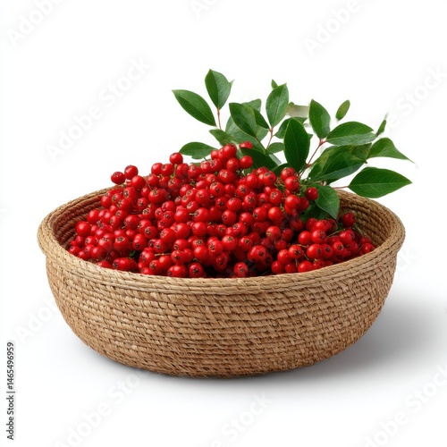 Red berries in a basket isolated on white background