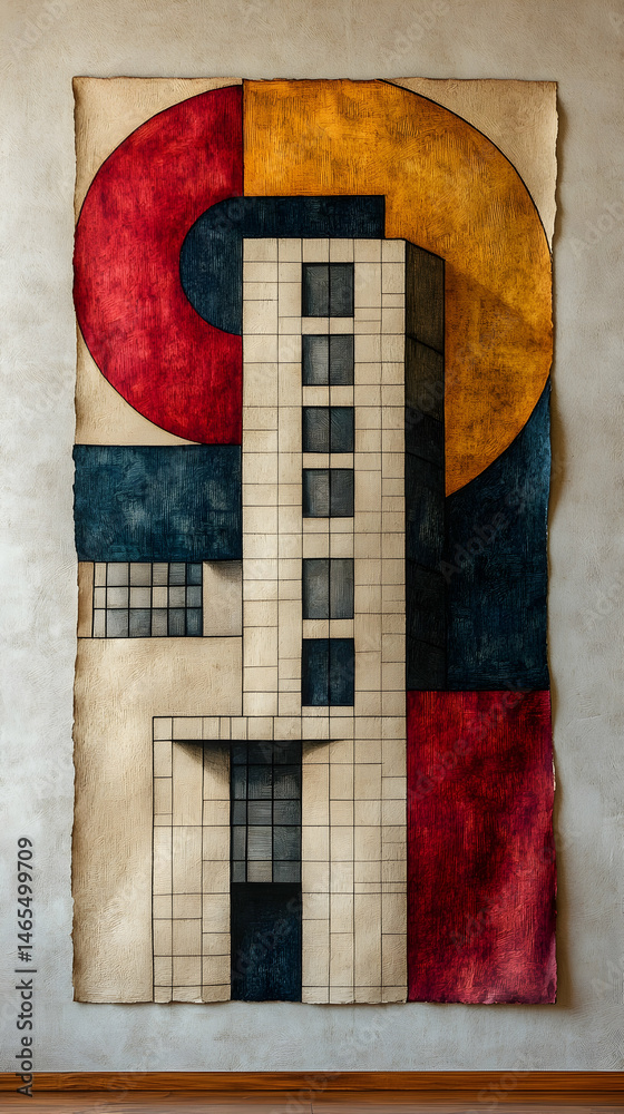 Obraz premium Architectural design study, layered with vibrant colors, evoking a modernist aesthetic