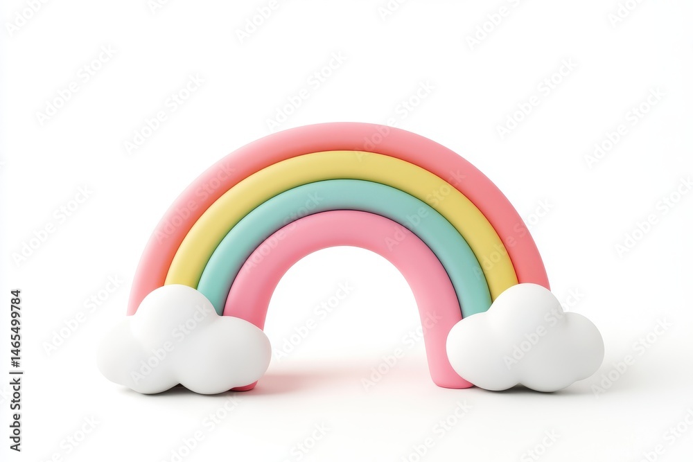 Fototapeta premium Colorful rainbow with clouds on white background