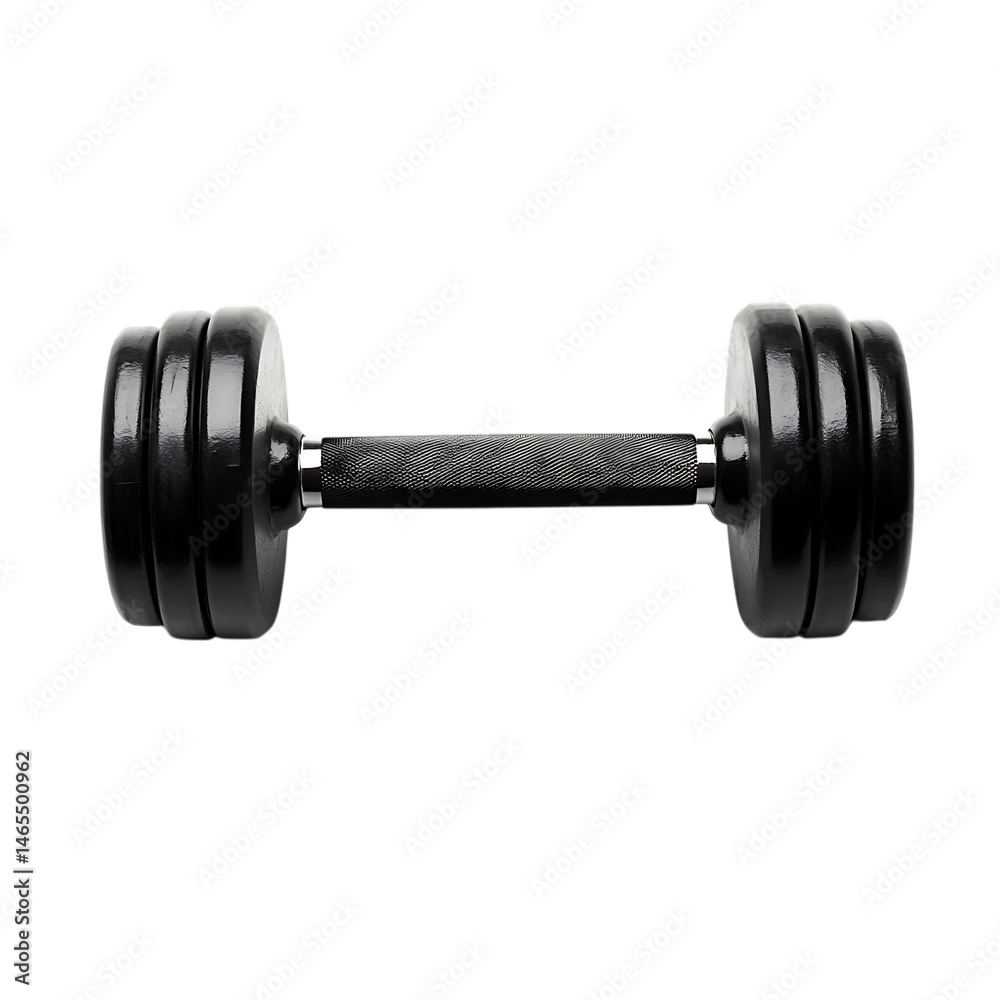 Fototapeta premium Black Dumbbell Isolated on Transparent Background for Fitness Designs