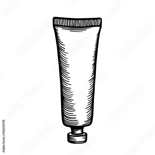 Engraved cosmetic tube icon in vintage style concept of skincare product design and beauty routine