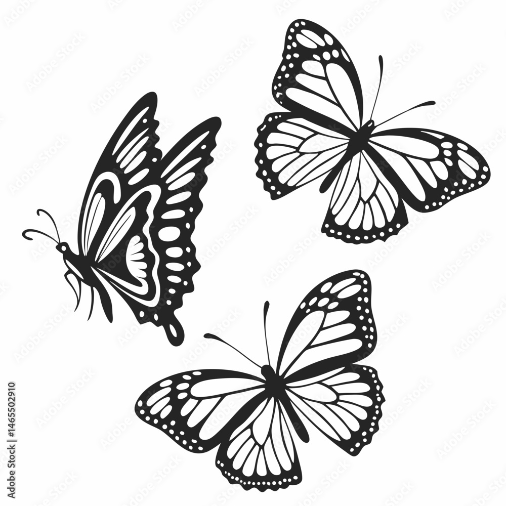 Obraz premium Three butterfly silhouette set 