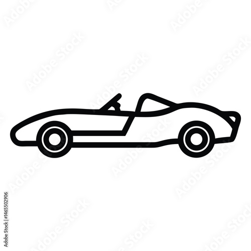 Streamlined modern roadster silhouette is depicted with bold outlines, displaying minimalistic car design