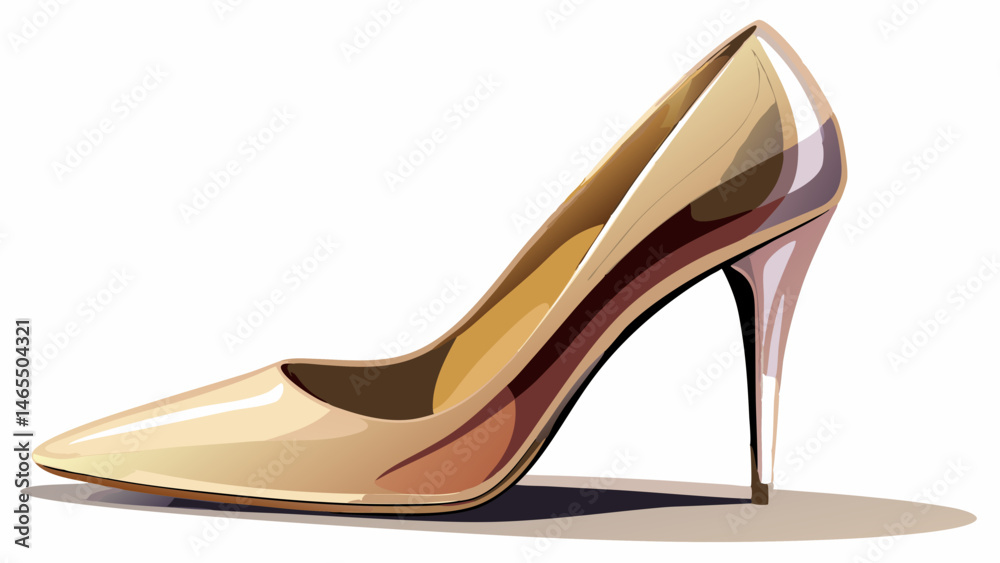 Elegant beige high heel shoe casting shadow on yellow background Elegant beige high heel shoe casting shadow on yellow background