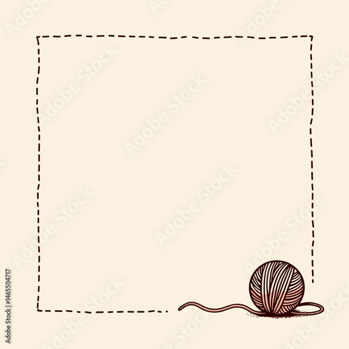 Yarn ball illustration with empty frame for crafting projects  