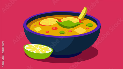 A generous squeeze of lime juice adds a bright and tangy contrast to the rich flavors of sancocho.. Vector illustration