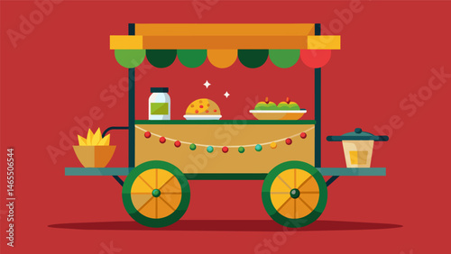 A small cart adorned with festive decorations serving up delicious sopes and gorditas made with authentic Mexican flavors.. Vector illustration