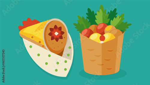 A Jamaicanstyle jerk chicken taco topped with tangy pineapple salsa sits alongside a Koreaninspired bibimbap burrito on the menu exemplifying the diverse fusion of flavors.. Vector illustration