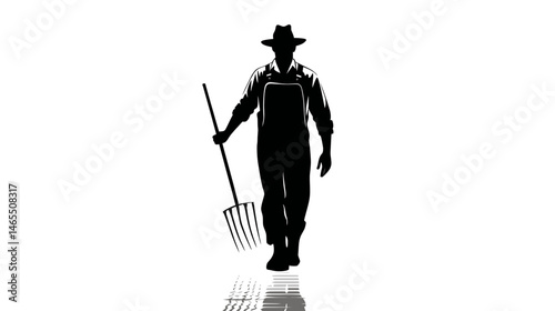 Farmer with pitchfork silhouette vector isolated on white background  -  