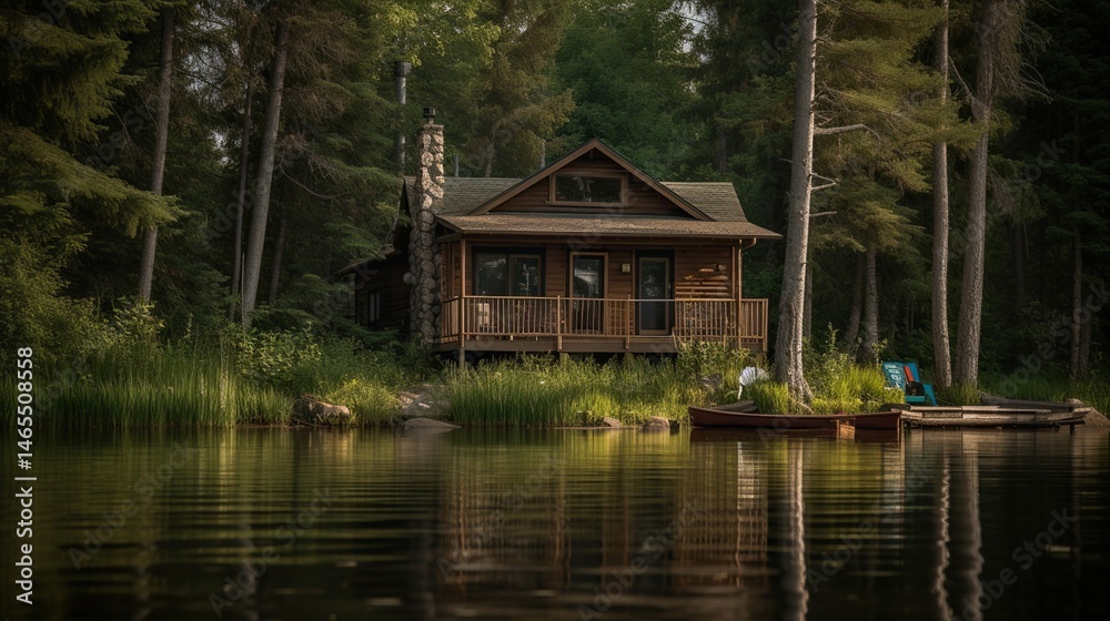 Fototapeta premium Rustic cabin on a serene lake