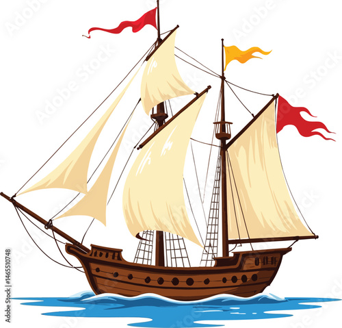 Sailing Vessel on the Waves: A majestic sailing vessel, with billowing sails, navigates the open sea, a symbol of exploration and adventure.
