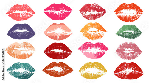 girls lips set simple multi colour silhouette vector isolated on white background  -  