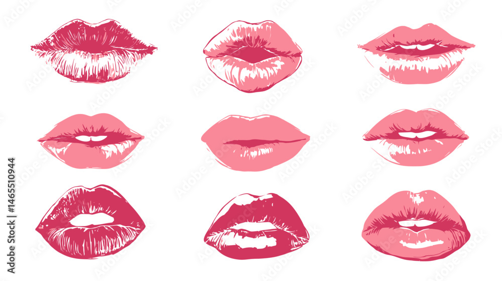 Obraz premium girls lips set simple skin silhouette vector isolated on white background - 