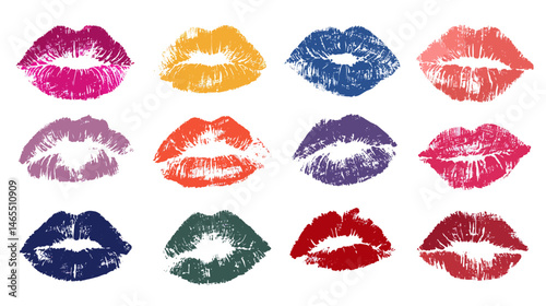 girls lips set simple skin silhouette vector isolated on white background  -  