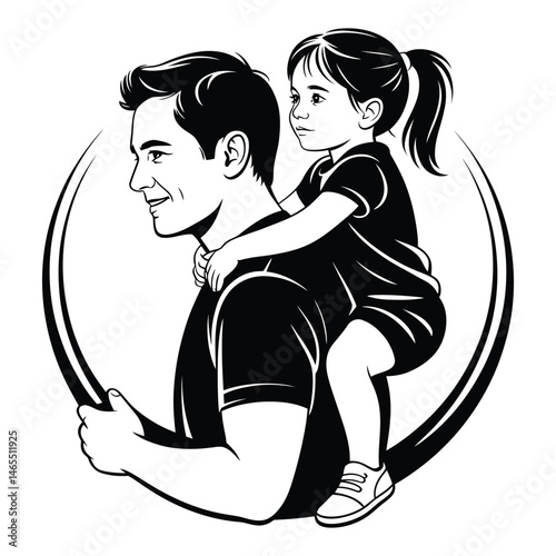 Father Daughter Bond Silhouette – Isolated Piggyback Ride Illustration with Transparent Background