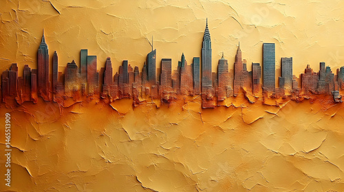 City skyline silhouette, textured background