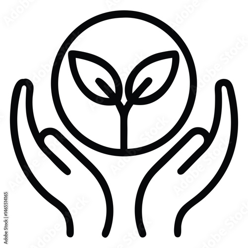 Two hands are cradling a plant inside a circle, representing growth and nurture