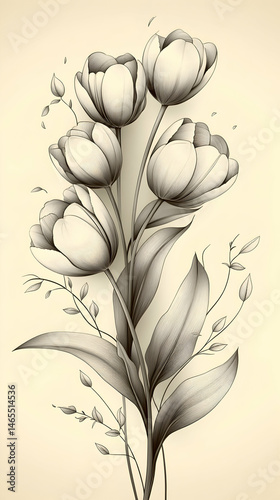 Elegant monochrome tulip bouquet illustration