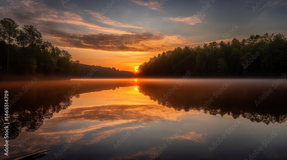 Fototapeta premium Serene sunrise over tranquil lake