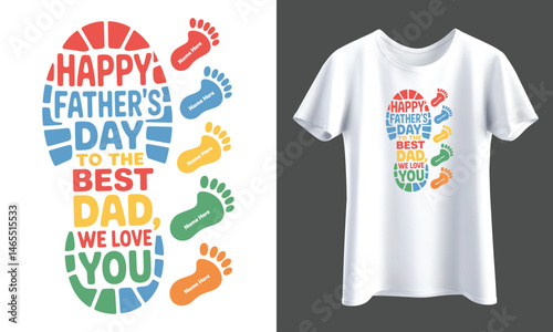 Vector Father's Day T-Shirt Print with Footprint Typography and Kids’ Names – Transparent Background
