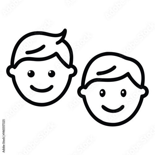 Two simplified faces smile with outlined features, showcasing minimalist cartoon joy icon design