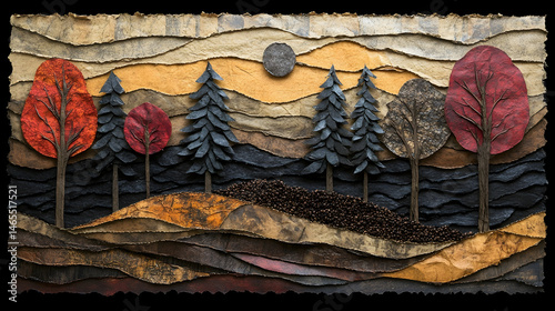 Layered landscape of autumnal forest photo