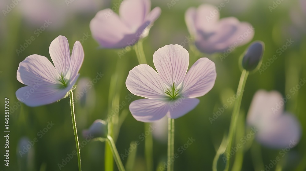 Fototapeta premium Delicate Pink Flowers in Sunlight Meadow Soft Bloom
