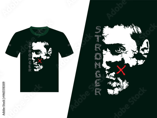 Stronger Man Face Vector Green T-Shirt Design