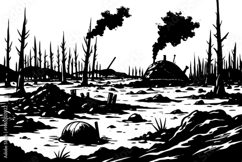 a desolate, shell-scarred landscape after heavy artillery fire.
