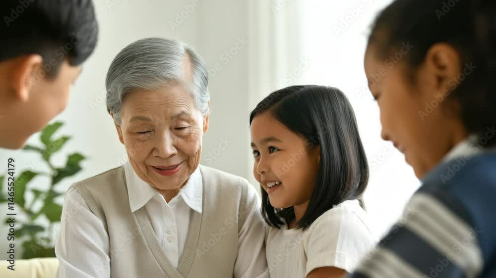 Heartwarming bonding moment between grandmother and grandchildren in family setting Heartwarming bonding moment between grandmother and grandchildren in family setting