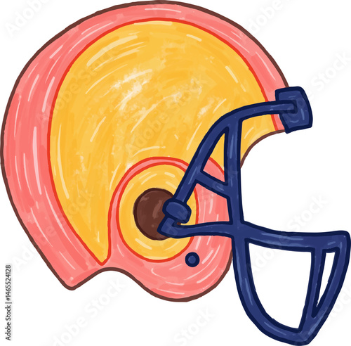 Football helmet in children’s drawing style on transparent background
