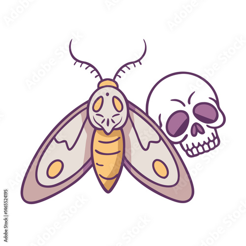 Moth and skull vector illustration for halloween or gothic designs and tattoo art concept