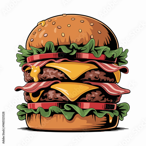 Stacked Double Cheeseburger with Bacon and Vegetables
