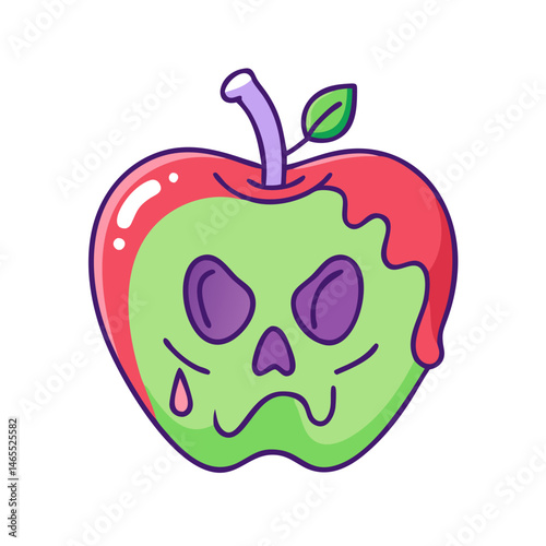 Evil poison apple halloween cartoon illustration vector graphic design concept for spooky season art