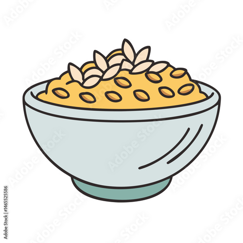 Illustration of bowl of oatmeal breakfast cereal with toppings healthy food delicious meal 90