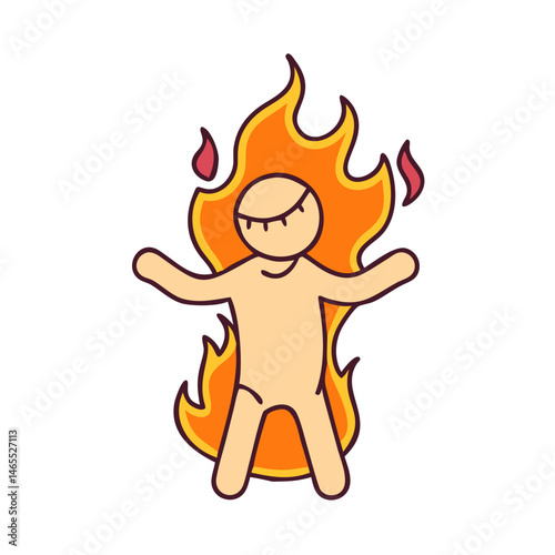 Illustration of a person engulfed in flames fire danger heat burning hot inferno blaze risk danger