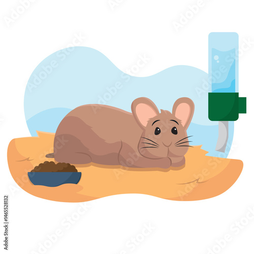 Chinchilla resting in cage. Vector