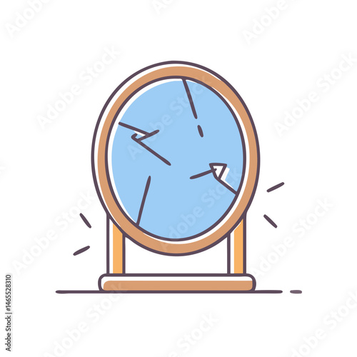 Broken mirror reflection shattered glass cracked surface bad luck superstition misfortune accident damage