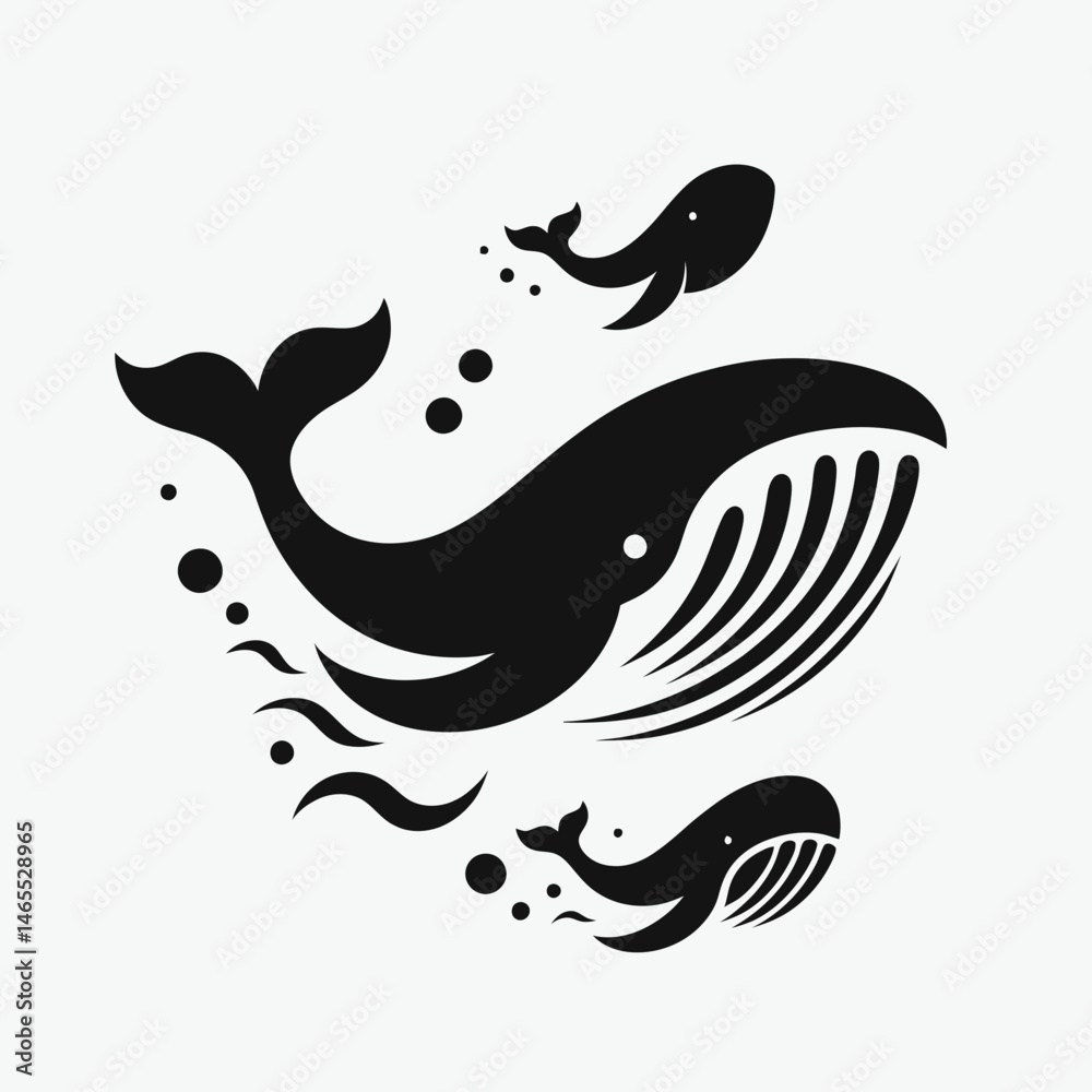 Obraz premium Whale Silhouettes in black on a white background