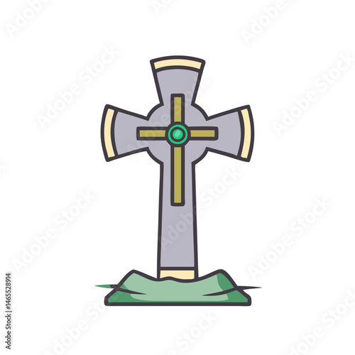 Illustration of a grave cross tombstone christianity faith religion symbol memorial stone art