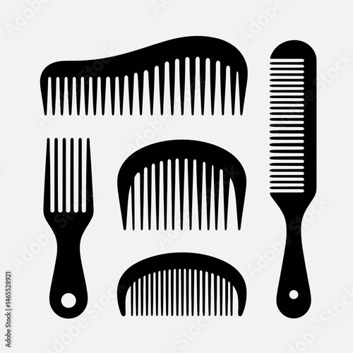  Hair Comb Silhouettes in black on a white background