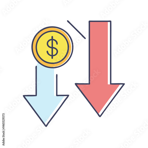 Economic downturn financial crisis recession concept showing money loss and market decline vector