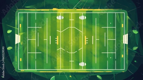 Rugby field graphic illustration with stylized lines