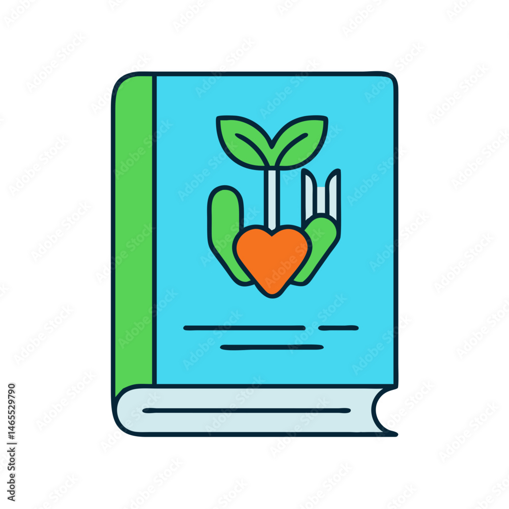 Book about gardening and healthy eating with heart and plant illustration for education Book about gardening and healthy eating with heart and plant illustration for education